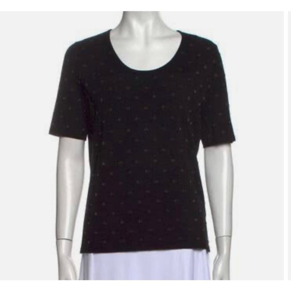 Escada black gold dot knit short sleeve sweater size Large